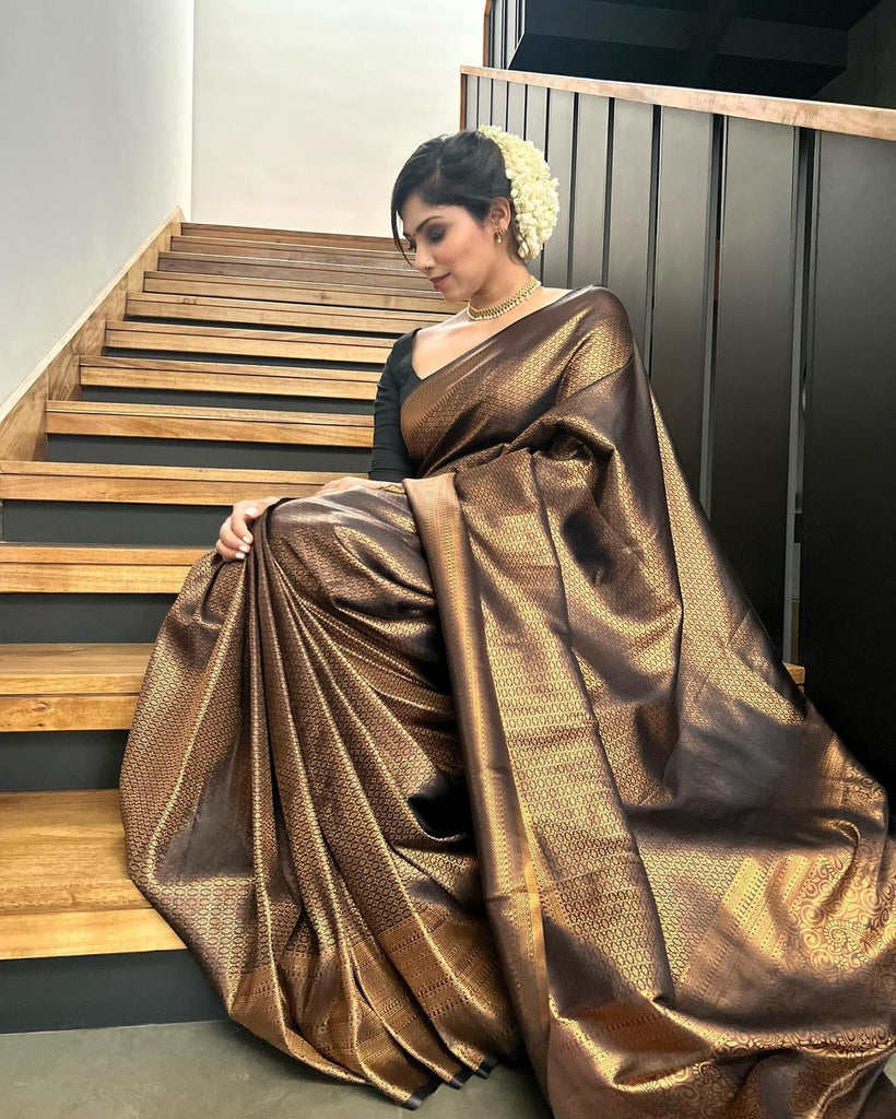 Lovely Black Soft Banarasi Silk Saree With Elaborate Blouse Piece ClothsVilla