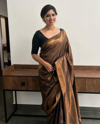 Lovely Black Soft Banarasi Silk Saree With Elaborate Blouse Piece ClothsVilla