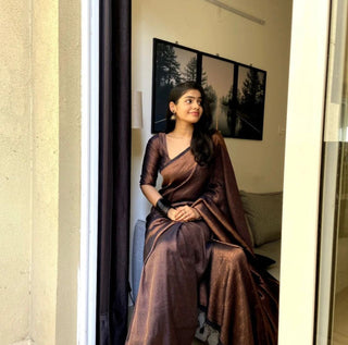 Tremendous Black Soft Banarasi Silk Saree With Elaborate Blouse Piece ClothsVilla