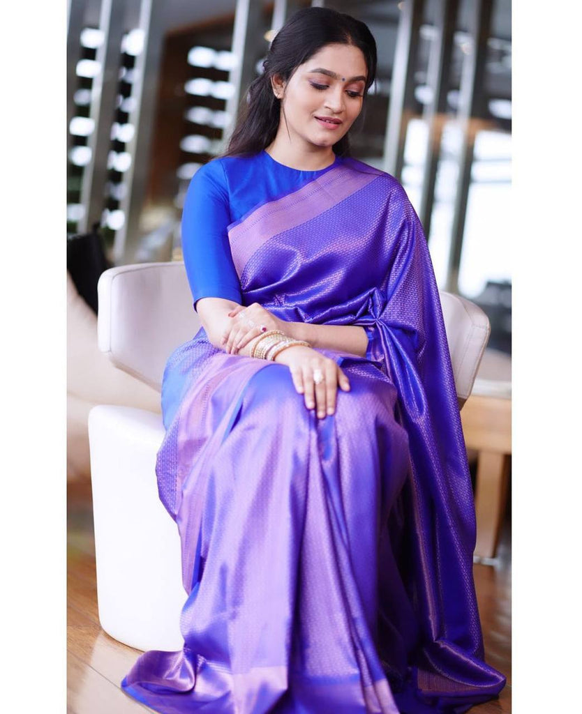 Delightful Blue Soft Banarasi Silk Saree With Prettiest Blou