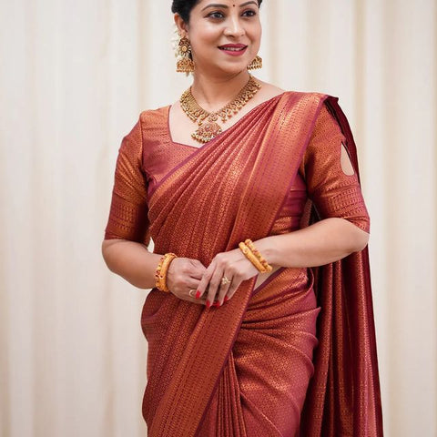 Precious Maroon Soft Banarasi Silk Saree With Wonderful Blouse Piece ClothsVilla Main image