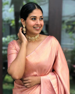 Staggering Pink Soft Banarasi Silk Saree With Amiable Blouse Piece ClothsVilla