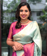 Load image into Gallery viewer, A glam Sea Green Soft Banarasi Silk Saree With Adoring Blouse Piece ClothsVilla