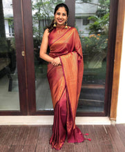 Load image into Gallery viewer, Exuberant Wine Soft Banarasi Silk Saree With Magnificat Blouse Piece ClothsVilla