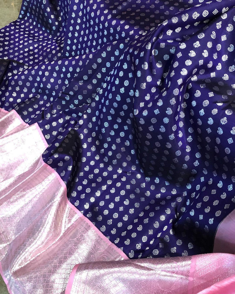 Susurrous Blue Soft Banarasi Silk Saree With Engaging Blouse Piece ClothsVilla