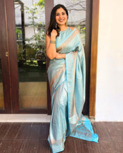 Load image into Gallery viewer, Incredible Firozi Soft Banarasi Silk Saree With Scrumptious Blouse Piece ClothsVilla