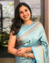 Load image into Gallery viewer, Incredible Firozi Soft Banarasi Silk Saree With Scrumptious Blouse Piece ClothsVilla