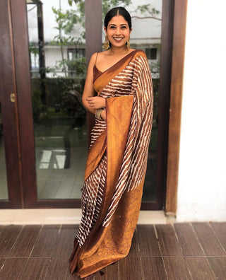 Pleasurable Brown Soft Banarasi Silk Saree With Magnetic Blouse Piece ClothsVilla