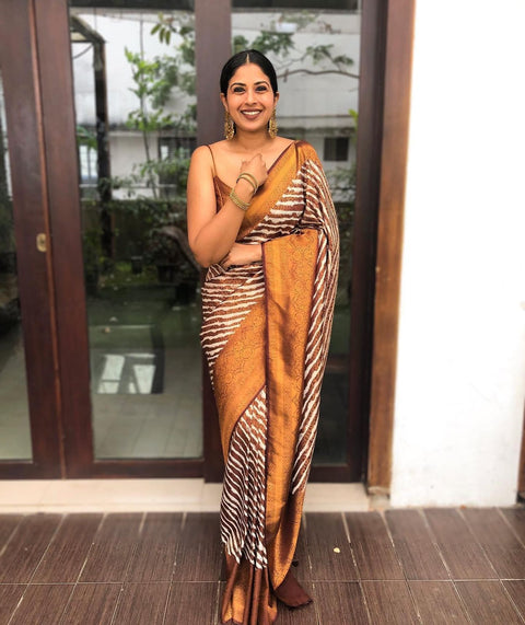 Pleasurable Brown Soft Banarasi Silk Saree With Magnetic Blouse Piece ClothsVilla Main image