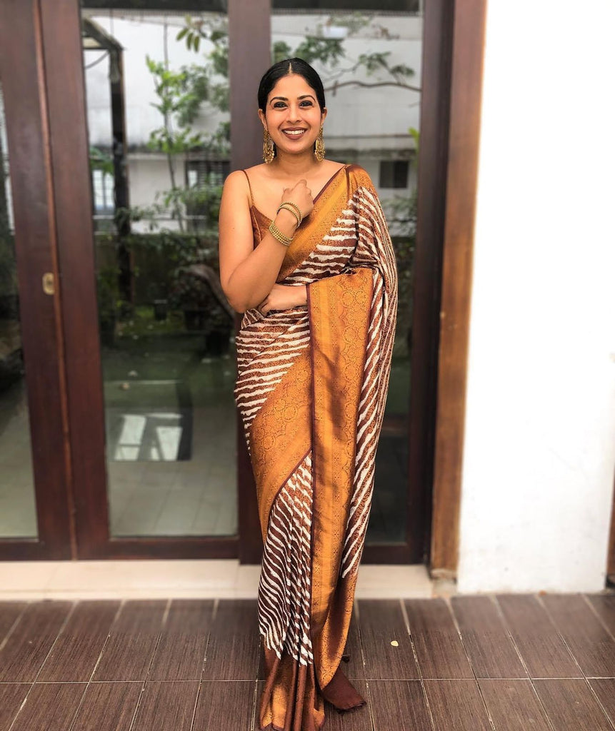 Pleasurable Brown Soft Banarasi Silk Saree With Magnetic Blouse Piece ClothsVilla