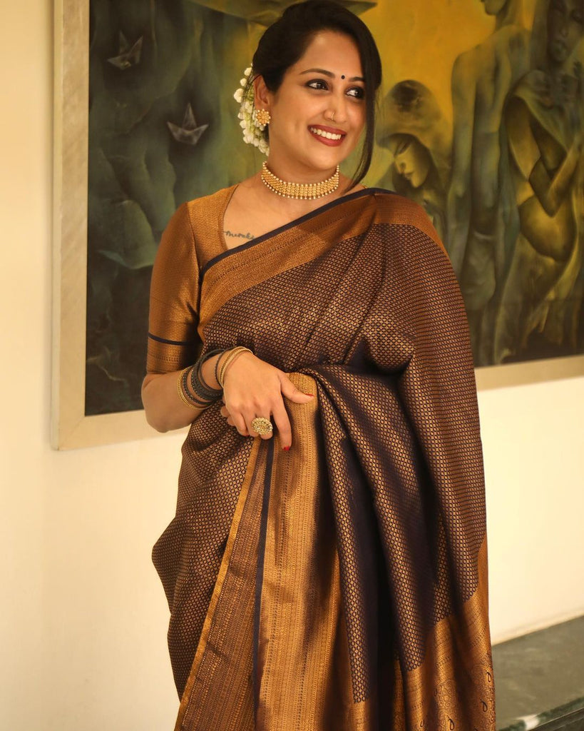 Charming Black Soft Kanjivaram Silk Saree With Surpassing Blouse Piece ClothsVilla