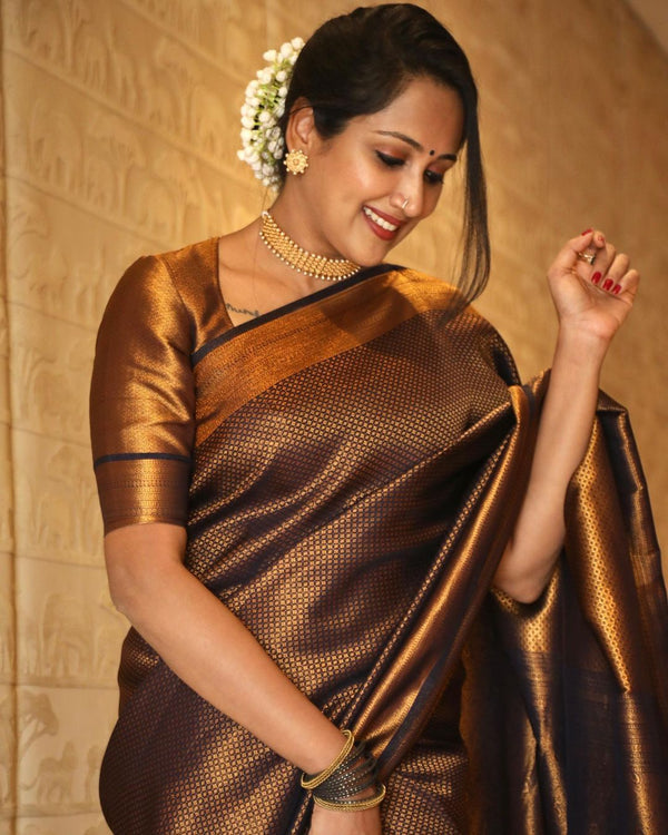 Charming Black Soft Kanjivaram Silk Saree With Surpassing Blouse Piece ClothsVilla