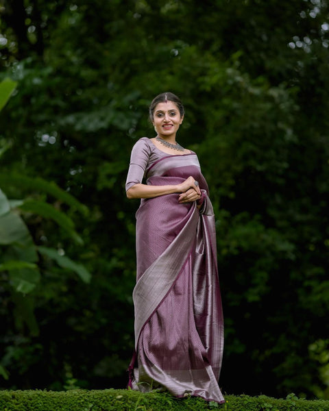 Desultory Brown Soft Kanjivaram Silk Saree With Diaphanous Blouse Piece ClothsVilla Main image