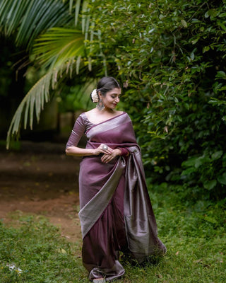 Desultory Brown Soft Kanjivaram Silk Saree With Diaphanous Blouse Piece ClothsVilla