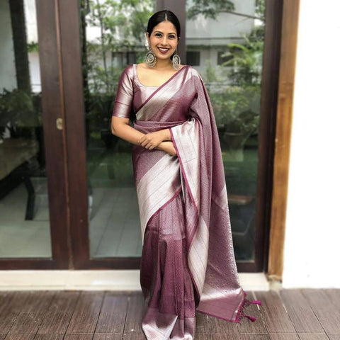 Unique Brown Soft Kanjivaram Silk Saree With Outstanding Blouse Piece ClothsVilla Main image