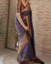 Load image into Gallery viewer, Effervescent Navy Blue Soft Kanjivaram Silk Saree With Efflorescence Blouse Piece ClothsVilla