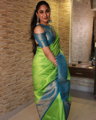 Artistic Parrot Soft Kanjivaram Silk Saree With Lovely Blouse Piece ClothsVilla