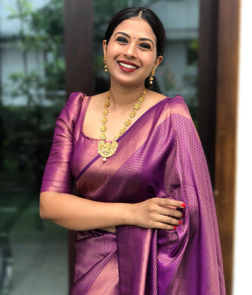 Wonderful Purple Soft Kanjivaram Silk Saree With Precious Blouse Piece ClothsVilla