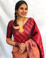 Load image into Gallery viewer, Groovy Maroon Soft Banarasi Silk Saree With Prominent Blouse Piece ClothsVilla