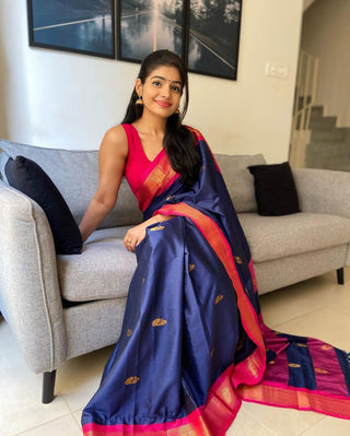 Gorgeous Blue Soft Banarasi Silk Saree With Awesome Blouse Piece ClothsVilla