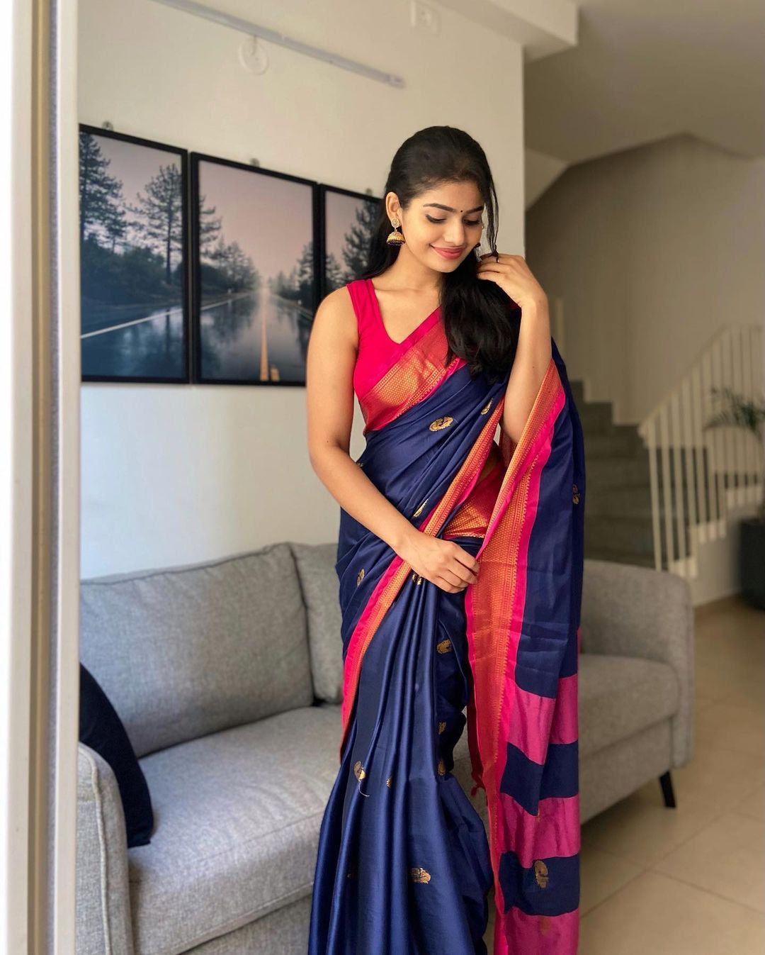 Gorgeous Blue Soft Banarasi Silk Saree With Awesome Blouse Piece ClothsVilla