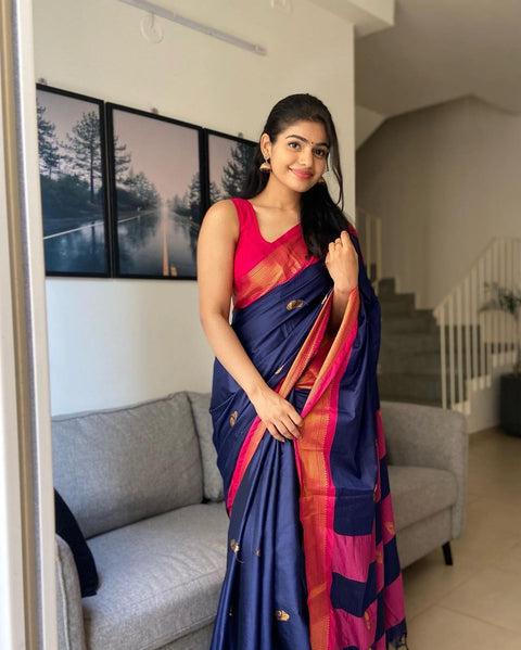 Gorgeous Blue Soft Banarasi Silk Saree With Awesome Blouse Piece ClothsVilla Main image