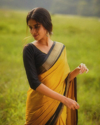 Elegant Yellow Soft Banarasi Silk Saree With Staring Blouse Piece ClothsVilla