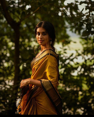 Elegant Yellow Soft Banarasi Silk Saree With Staring Blouse Piece ClothsVilla