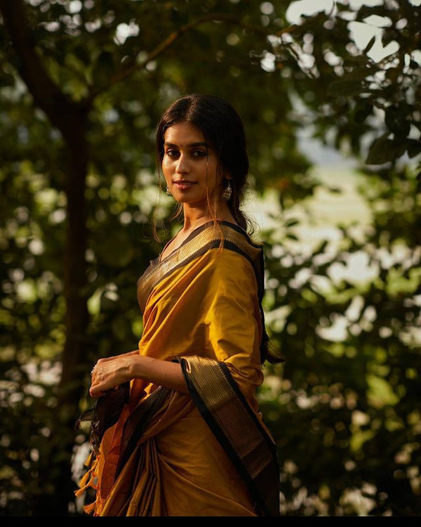 Elegant Yellow Soft Banarasi Silk Saree With Staring Blouse Piece ClothsVilla