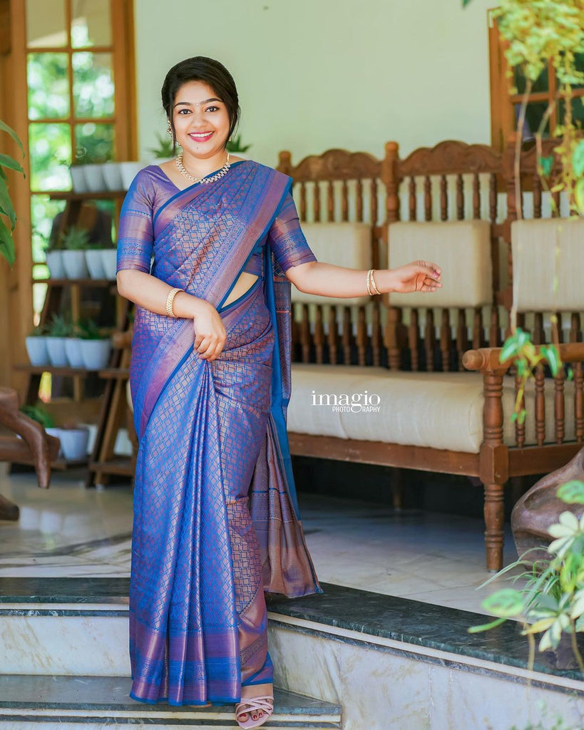 Scrumptious Blue Soft Silk Saree With Luxuriant Blouse Piece ClothsVilla