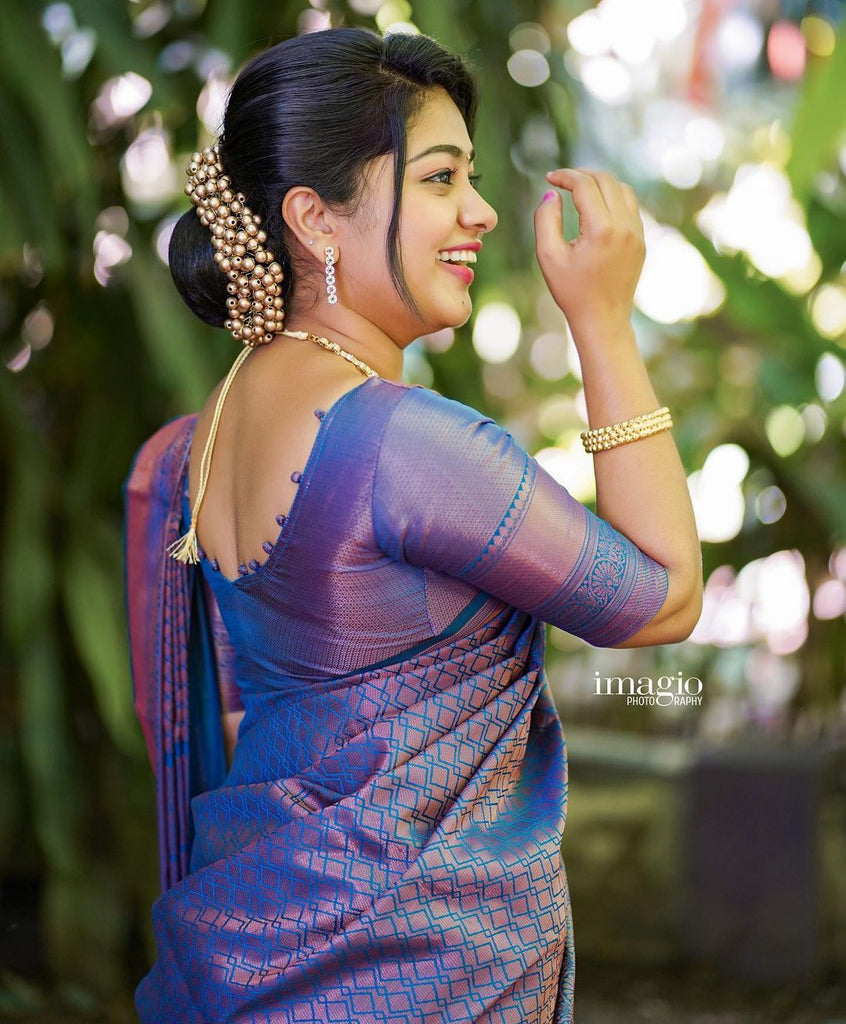 Scrumptious Blue Soft Silk Saree With Luxuriant Blouse Piece ClothsVilla