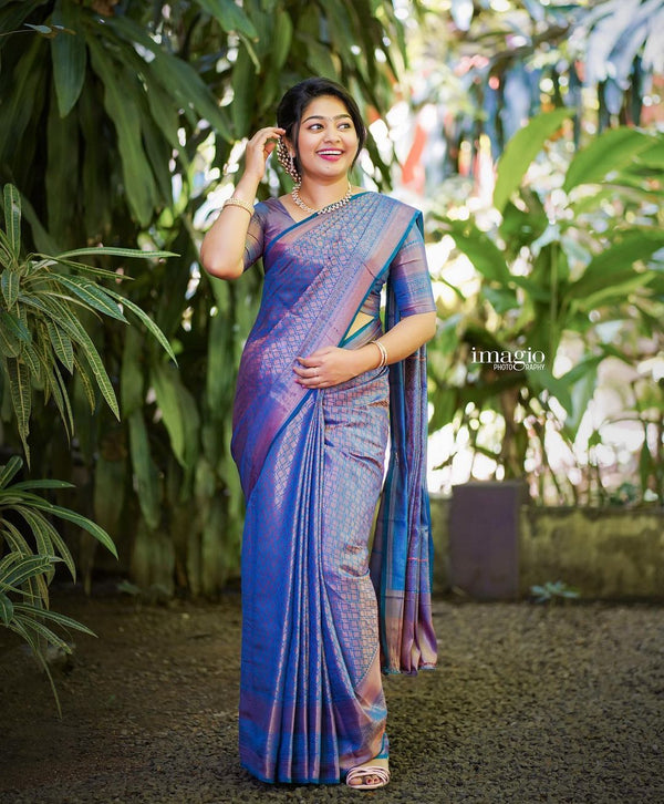 Scrumptious Blue Soft Silk Saree With Luxuriant Blouse Piece ClothsVilla
