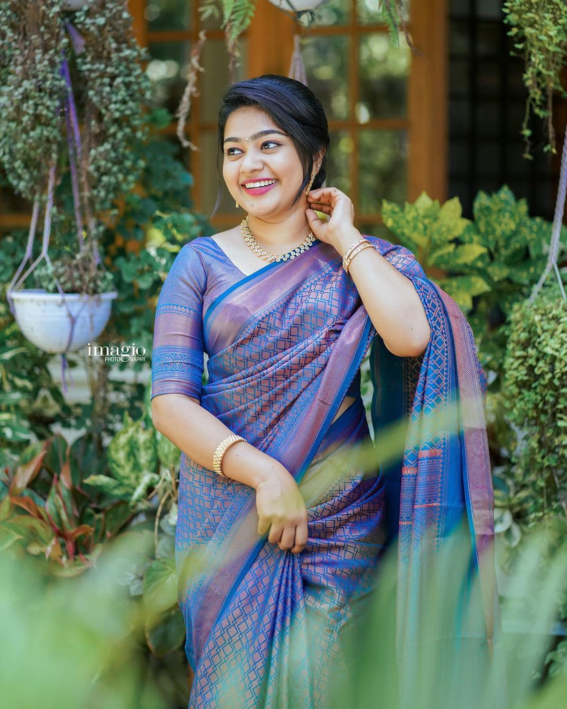 Scrumptious Blue Soft Silk Saree With Luxuriant Blouse Piece ClothsVilla