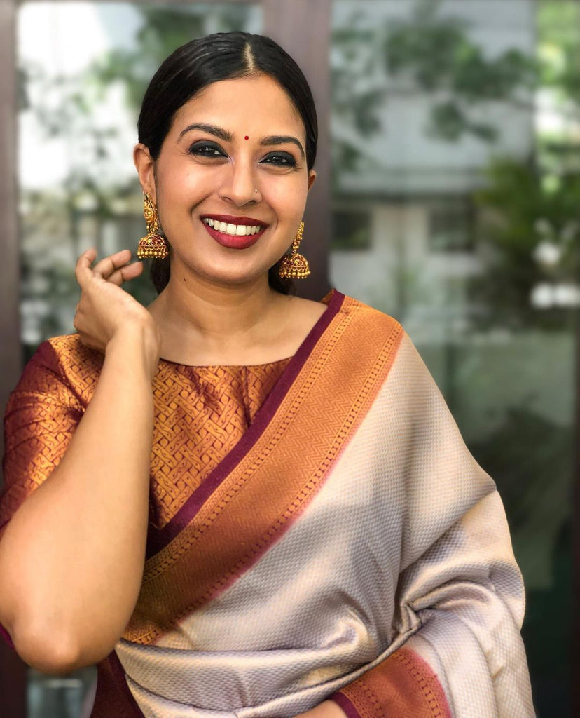 Admirable Beige Soft Banarasi Silk Saree With Gorgeous Blouse Piece ClothsVilla