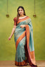 Embrocation Firozi Soft Banarasi Silk Saree With Ephemeral Blouse Piece ClothsVilla