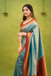 Load image into Gallery viewer, Embrocation Firozi Soft Banarasi Silk Saree With Ephemeral Blouse Piece ClothsVilla