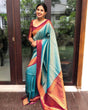 Load image into Gallery viewer, Stunning Firozi Soft Banarasi Silk Saree With Innovative Blouse Piece ClothsVilla