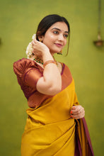 Load image into Gallery viewer, Demesne Golden Soft Kanjivaram Silk Saree With Desuetude Blouse Piece ClothsVilla