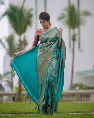 Conflate Rama Soft Silk Saree with Cynosure Blouse Piece ClothsVilla