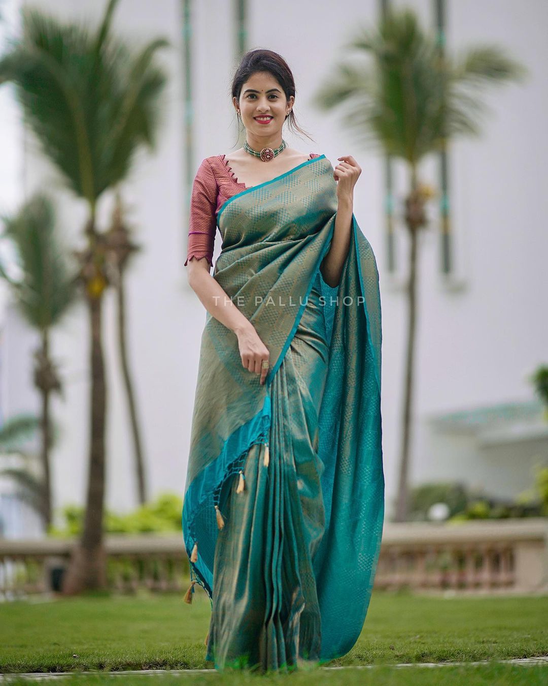 Conflate Rama Soft Silk Saree with Cynosure Blouse Piece ClothsVilla