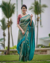 Load image into Gallery viewer, Conflate Rama Soft Silk Saree with Cynosure Blouse Piece ClothsVilla