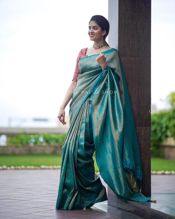 Conflate Rama Soft Silk Saree with Cynosure Blouse Piece ClothsVilla