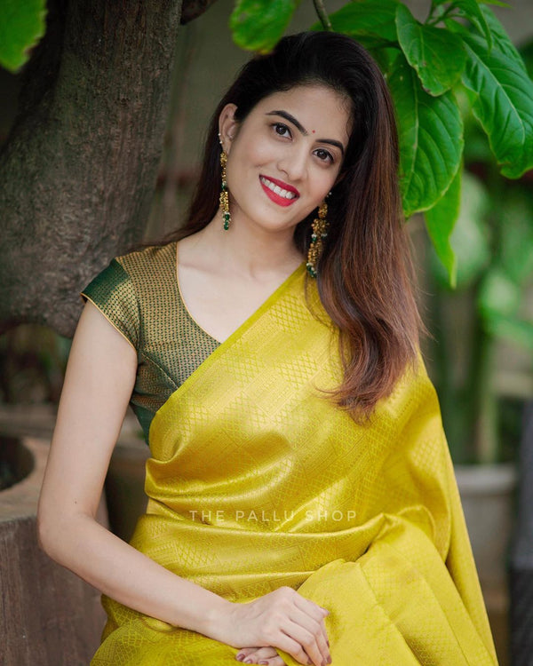 Divine Yellow Soft Silk Saree with Excellent Blouse Piece ClothsVilla