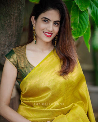 Divine Yellow Soft Silk Saree with Excellent Blouse Piece ClothsVilla