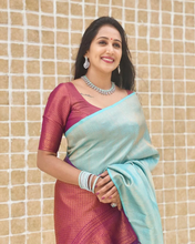 Load image into Gallery viewer, Pleasant Firozi Soft Silk Saree With Excellent Blouse Piece ClothsVilla