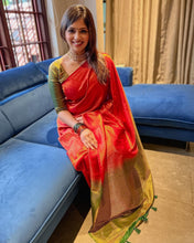 Load image into Gallery viewer, Moiety Red Soft Silk Saree With Murmurous Blouse Piece ClothsVilla