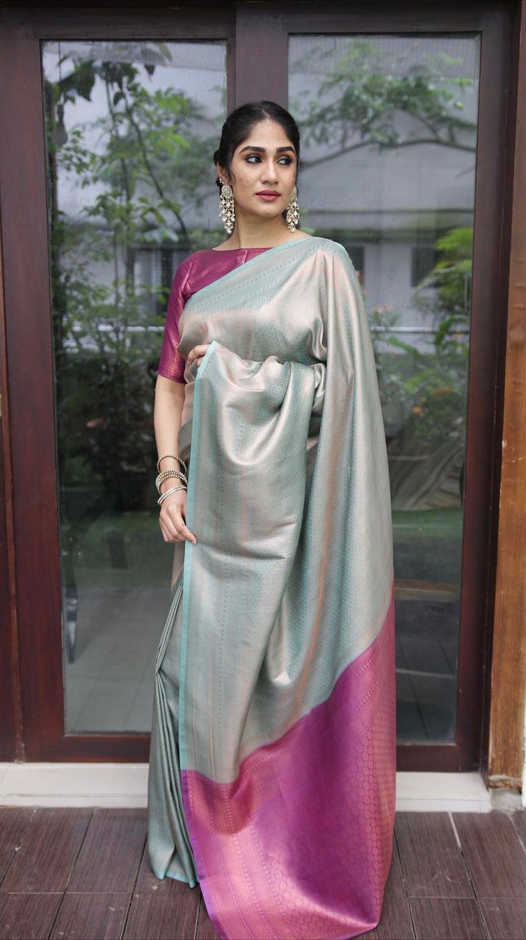 Conflate Sea Green Soft Silk Saree with Cynosure Blouse Piece ClothsVilla