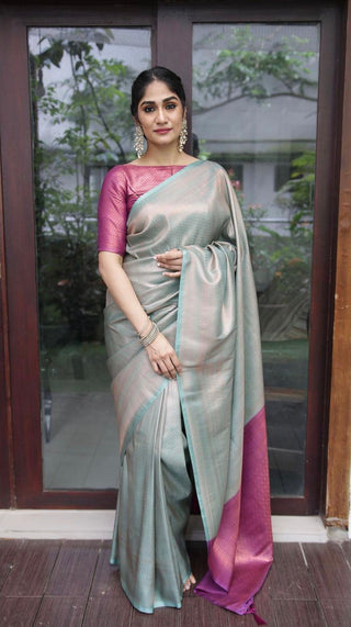 Conflate Sea Green Soft Silk Saree with Cynosure Blouse Piece ClothsVilla