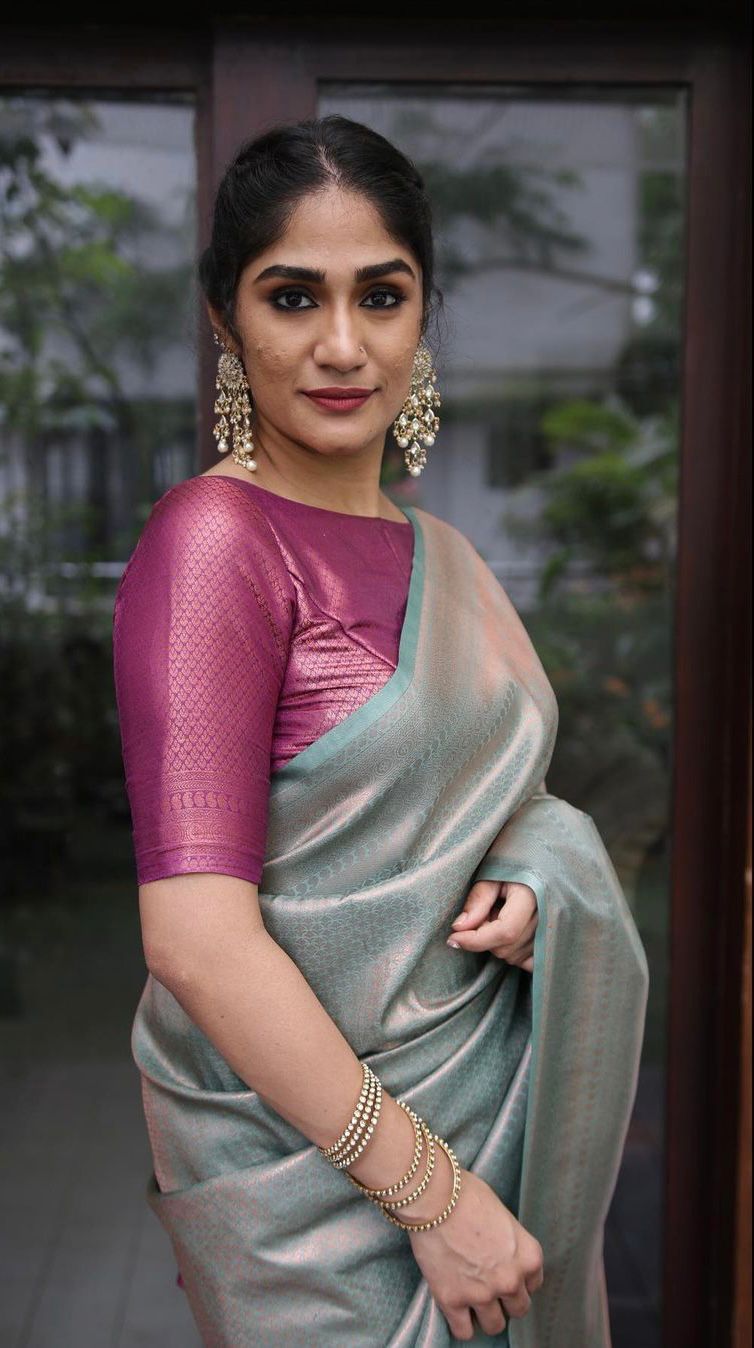 Conflate Sea Green Soft Silk Saree with Cynosure Blouse Piece ClothsVilla