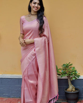 Dalliance Baby Pink Soft Silk Saree with Demesne Blouse Piece ClothsVilla